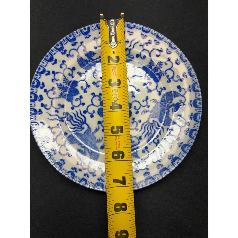 Vintage Blue and White Japanese Porcelain Phoenix Floral Transferware Plate 7